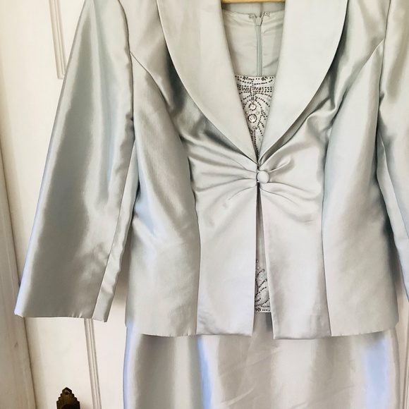 ADRIANNA PAPELL SILK OCCASION FORMAL beaded Dress JACKET WEDDING MOB size 10 - Picture 4 of 16